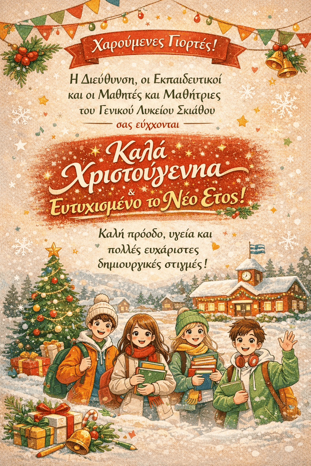 Ευχές για Καλά Χριστούγεννα και Ευτυχισμένο το 2026 από το Γενικό Λύκειο Σκιάθου