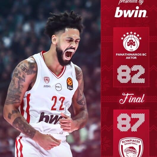 EuroLeague: Ο Ολυμπιακός πέρασε από το ΟΑΚΑ – Νίκη με 82-87 στο ντέρμπι με τον Παναθηναϊκό