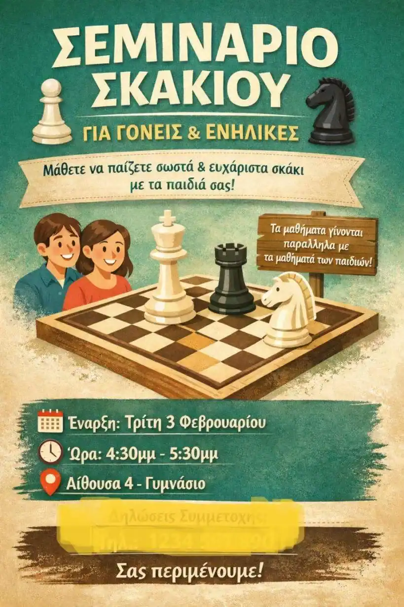 Σεμινάριο σκακιού για γονείς και ενήλικες από τον ΑΟ ΣΚΙΑΘΟΥ