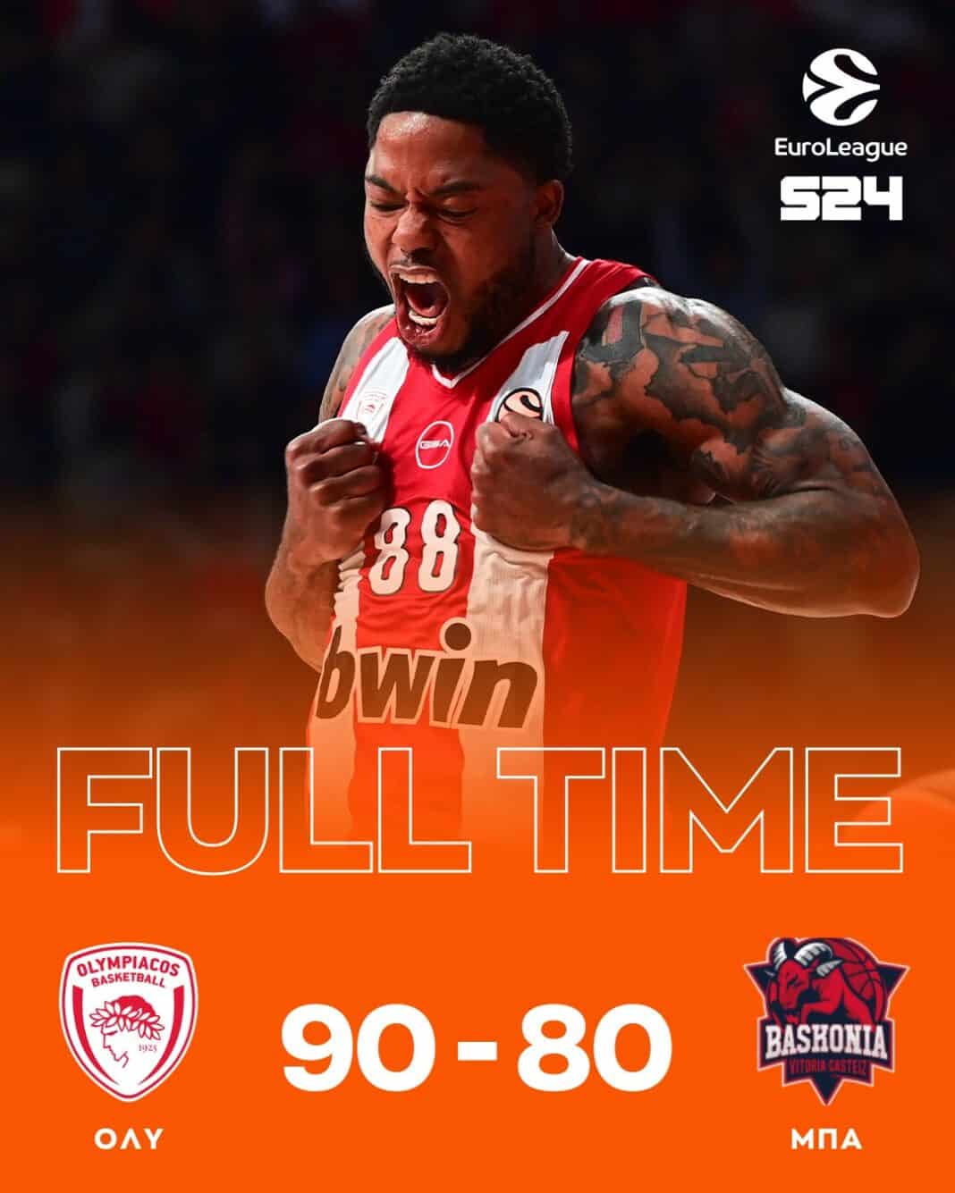 Euroleague: Ολυμπιακός – Μπασκόνια 90-80,με “σβηστές μηχανές” Euroleague: Ολυμπιακός – Μπασκόνια 90-80,με “σβηστές μηχανές”