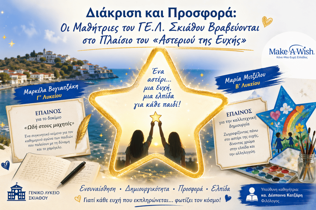 Διάκριση και Προσφορά: Μαθήτριες του ΓΕ.Λ. Σκιάθου Βραβεύονται στο Πλαίσιο του «Αστεριού της Ευχής» Διάκριση και Προσφορά: Μαθήτριες του ΓΕ.Λ. Σκιάθου Βραβεύονται στο Πλαίσιο του «Αστεριού της Ευχής»