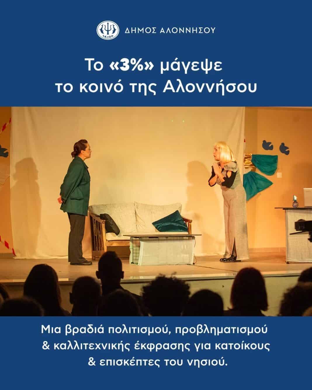 Με επιτυχία η θεατρική παράσταση «Το 3%» στο Δημοτικό Σχολείο Αλοννήσου Με επιτυχία η θεατρική παράσταση «Το 3%» στο Δημοτικό Σχολείο Αλοννήσου