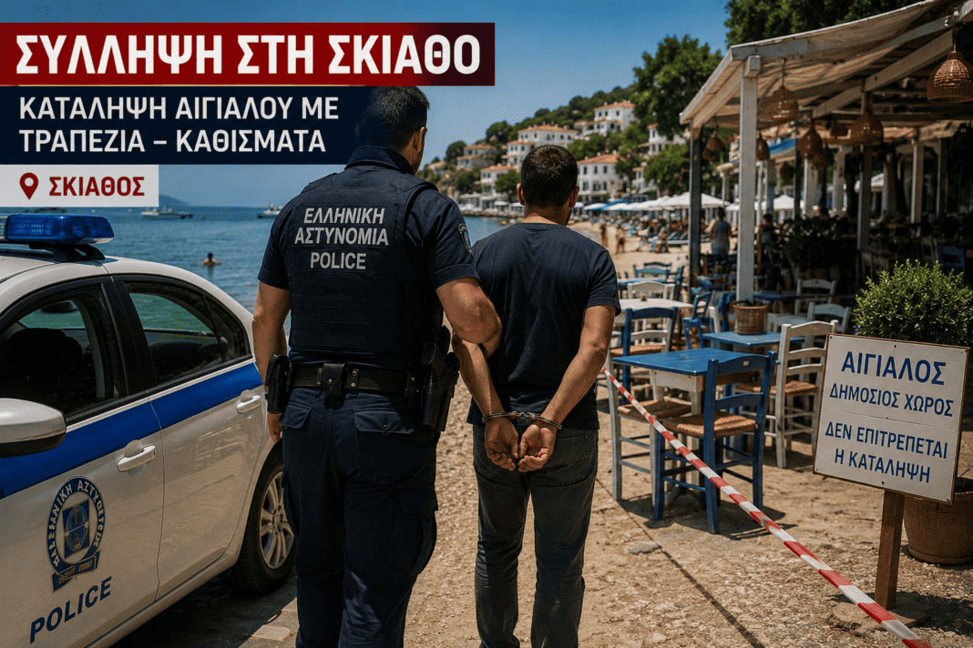 Σκιάθος: Έβαλε τραπεζάκια στην παραλία και συνελήφθη Σκιάθος: Έβαλε τραπεζάκια στην παραλία και συνελήφθη