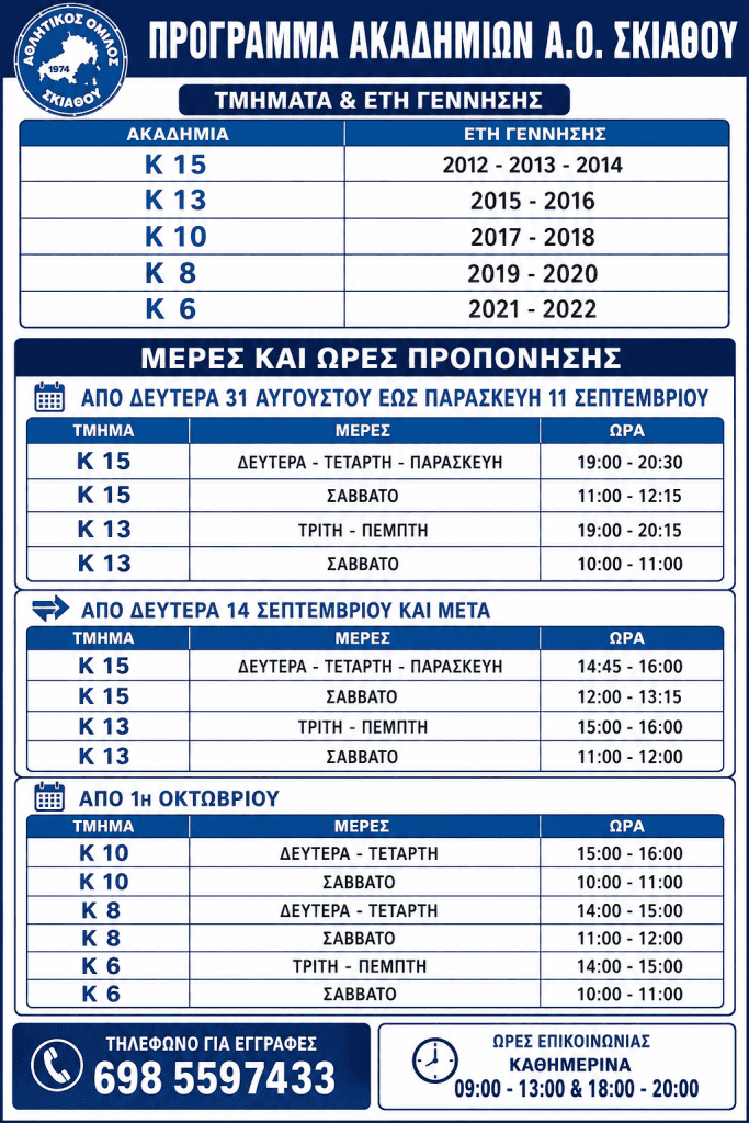 ΑΝΑΚΟΙΝΩΣΗ ΑΚΑΔΗΜΙΩΝ ΠΟΔΟΣΦΑΙΡΟΥ Α.Ο. ΣΚΙΑΘΟΥ ΑΝΑΚΟΙΝΩΣΗ ΑΚΑΔΗΜΙΩΝ ΠΟΔΟΣΦΑΙΡΟΥ Α.Ο. ΣΚΙΑΘΟΥ