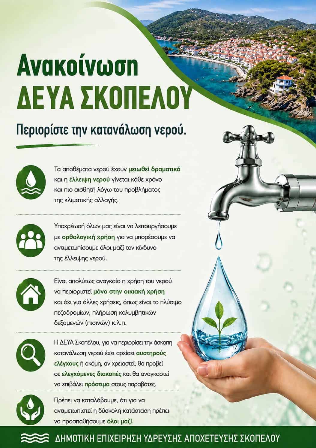 Έκκληση για λελογισμένη χρήση του νερού Έκκληση για λελογισμένη χρήση του νερού