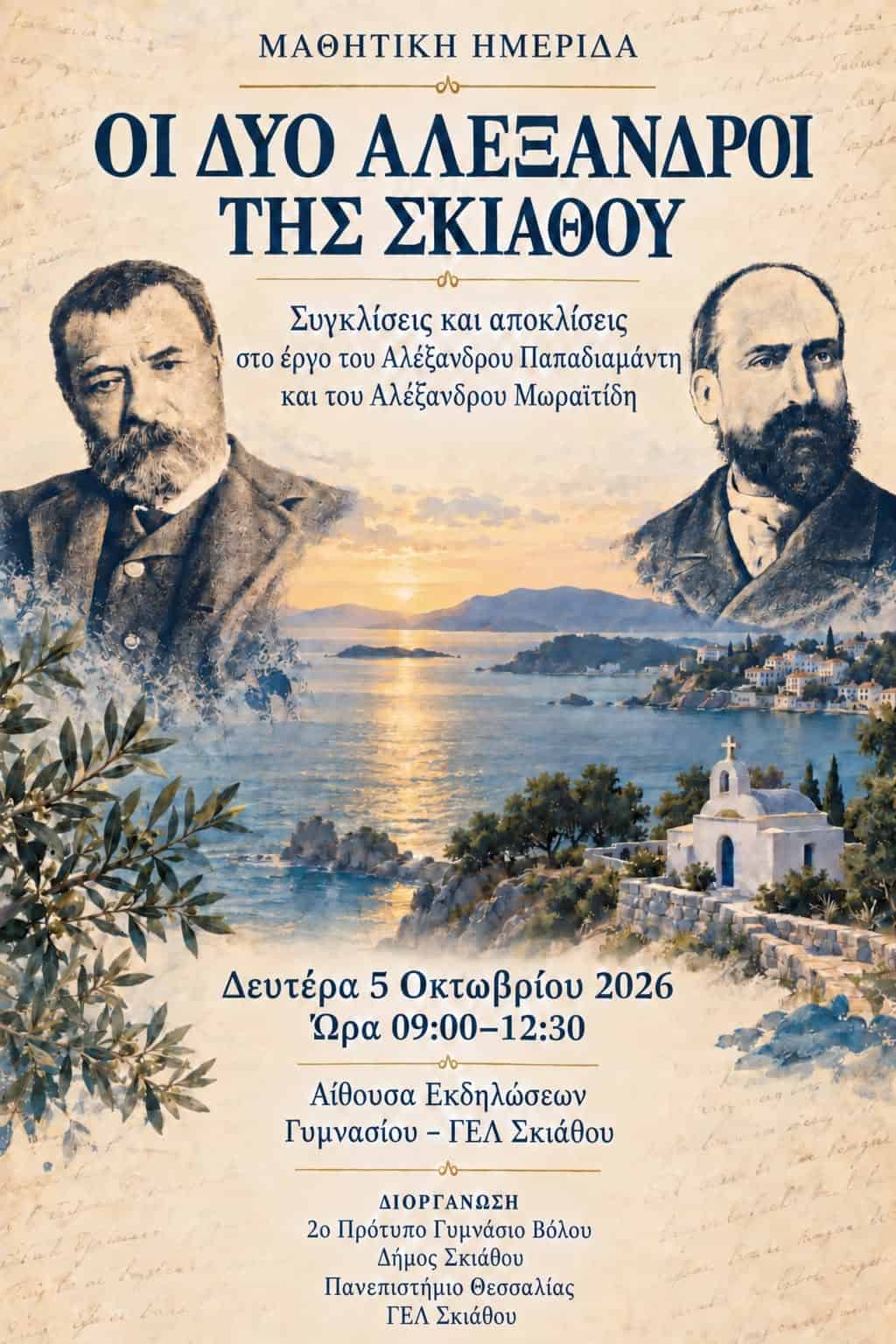 «Οι δύο Αλεξανδροι της Σκιάθου»: Μια μαθητική ημερίδα αφιερωμένη στον Παπαδιαμάντη και τον Μωραΐτη «Οι δύο Αλεξανδροι της Σκιάθου»: Μια μαθητική ημερίδα αφιερωμένη στον Παπαδιαμάντη και τον Μωραΐτη