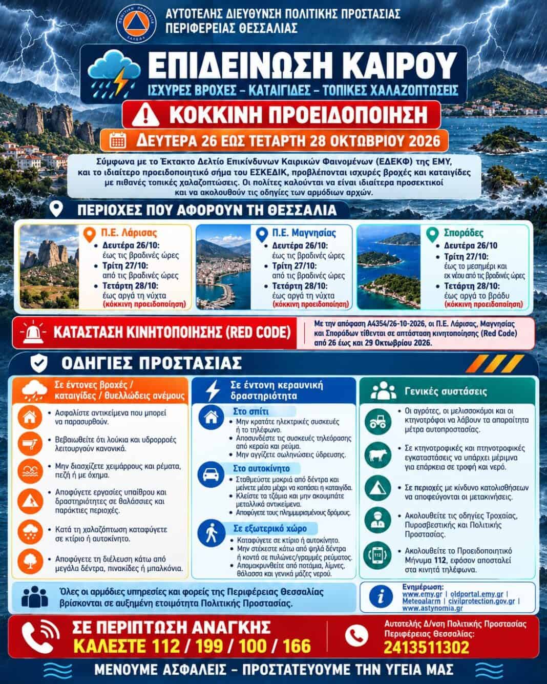 Σε red code από σήμερα έως και την Πέμπτη χερσαία Μαγνησία και Σποράδες Σε red code από σήμερα έως και την Πέμπτη χερσαία Μαγνησία και Σποράδες